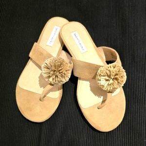 Saks Fifth Avenue NEW Beige Suede Pom Pom Sandals Size 7